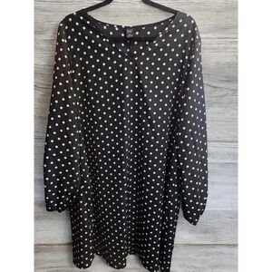 EMERY ROSE Shift Dress PLus Size 2XL Black White Polka Dot Long Sleeve Mod Retro
